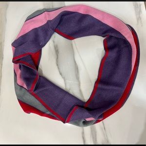 Tube Infinity Basic Hood Scarf Stripped. 
Purple, red, pink, grey stripes
